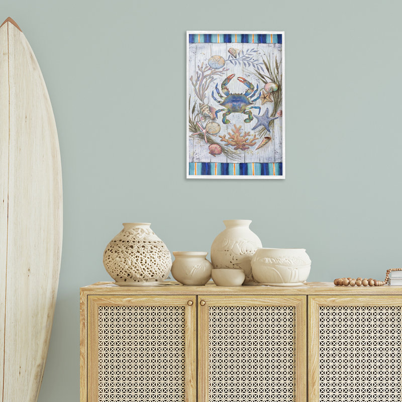 «Coastal Wreath» et crabe gris, estampe numérique par Geoff Allen, H 24 po x l 16 po