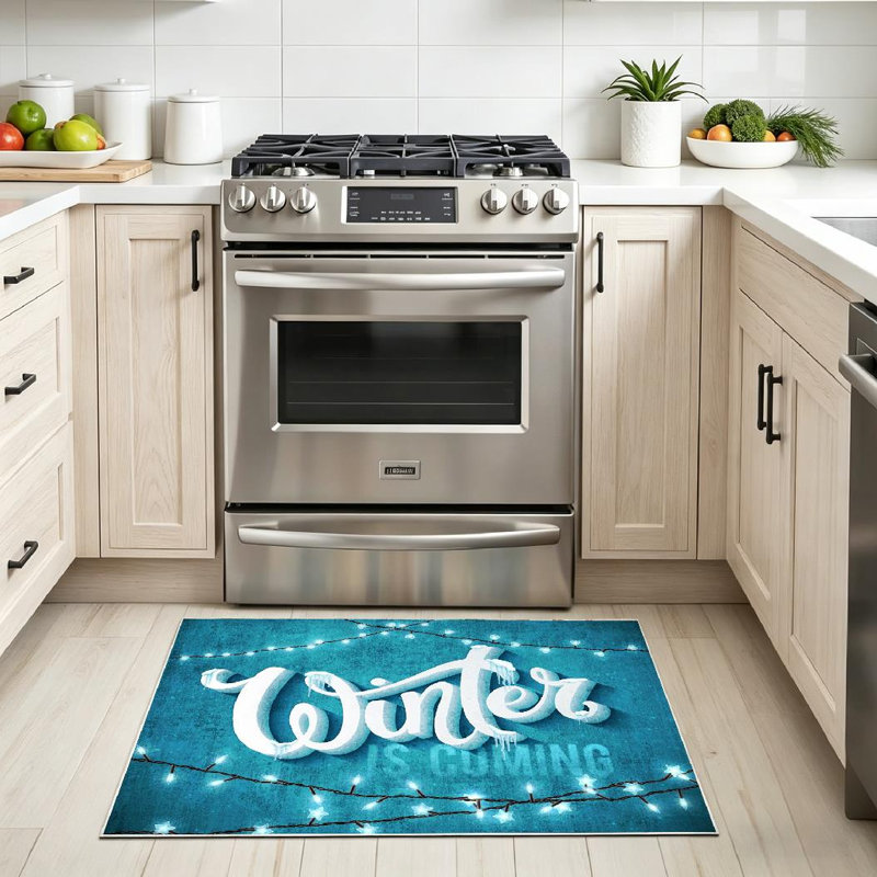 Tapis bleu d'hiver lavable à la machine avec sapin et Noël, Rectangle 32 po x 47 po