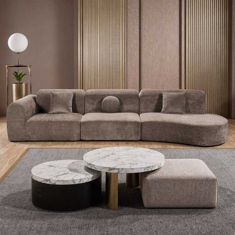 Canapé modulaire incurvé moderne de 140 po | Chaise longue 3 pièces faisant face à la droite avec éponge compressée haute densité | Canapé modulaire entièrement assemblé en forme de nuage pour le salon ou le salon
