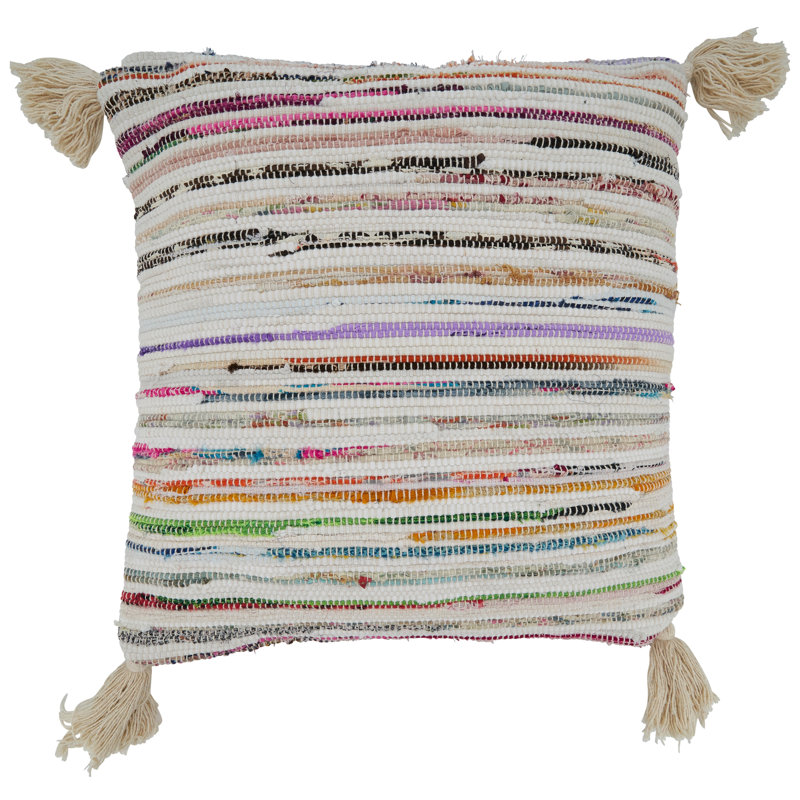 Multicolor Cotton Chindi Square Throw Pillow with Tassels