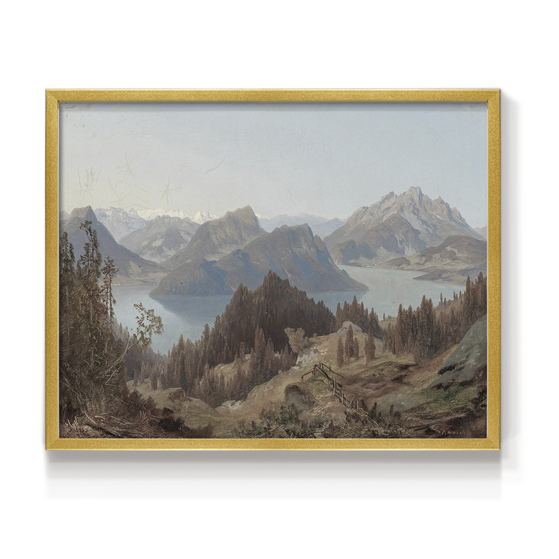 Paysages rétro-CDLxxxvii - reproduction encadrée - réaménageable, H 16 po x l 20 po, Doré