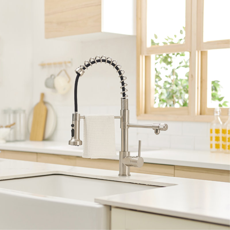 Robinet de cuisine avec purificateur et fonction d'eau potable - Filtre rétractable en nickel brossé pour option d'évier domestique
