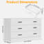 Commode en bois pour chambre à coucher, commode double à 6 tiroirs, commode moderne à tiroirs profonds, grand rangement pour le salon, garde-robe, P 15,8 po x l 47,2 po x H 27,7 po (blanc)