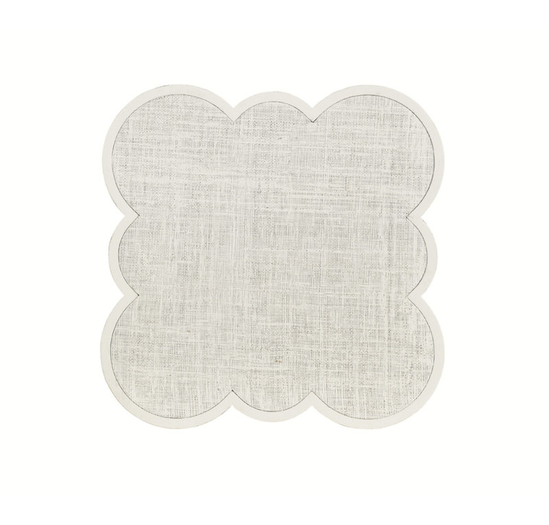Spar Point 18'' White Raffia Chairside Table with Quadrefoil Shape