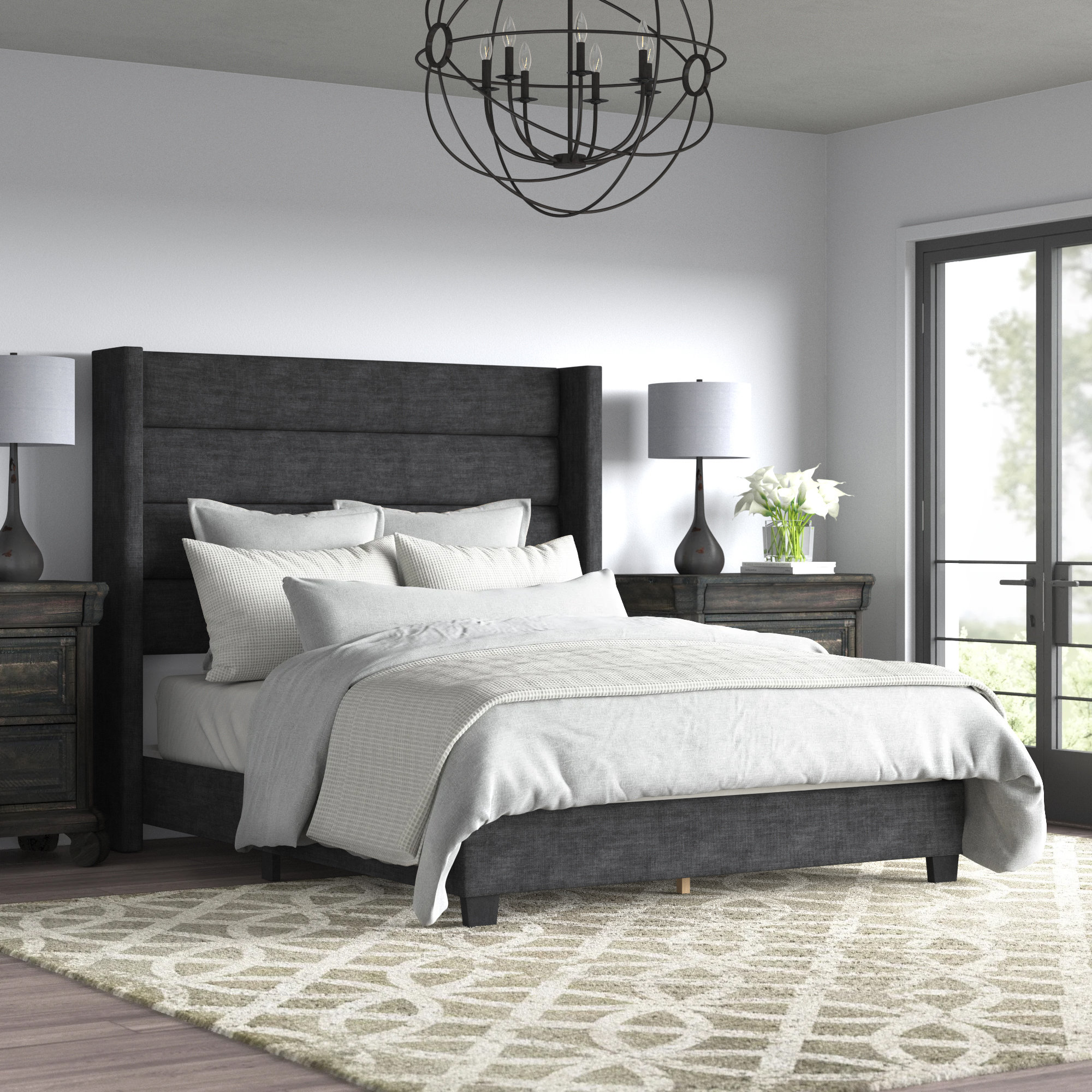 Charcoal grey upholstered deals bed