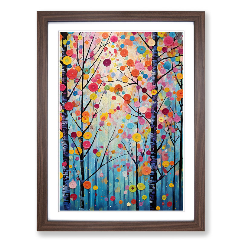 Spring Forest Abstract No.2 - Single Picture Frame Print on Wood, 64cm H x 46cm W x 2cm D, Walnut