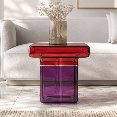 Table de bout sculpturale moderne en verre 19 po LUXMOD, table d'appoint carrée bicolore