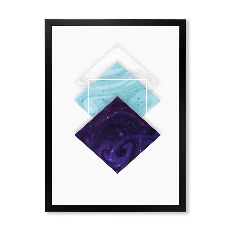 «Create Design White Blue II», œuvre d'art moderne sur toile, Cadre photo noir, H 20 po x l 12 po x P 1 po