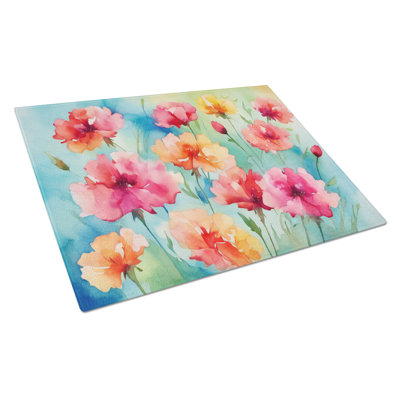 Carnations in Watercolor Glass Cutting Board Large