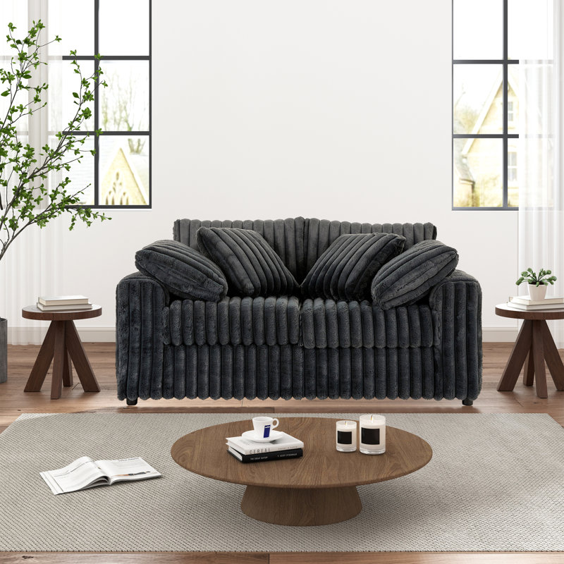 Algona Upholstered Stationary Loveseat, Charcoal Gray