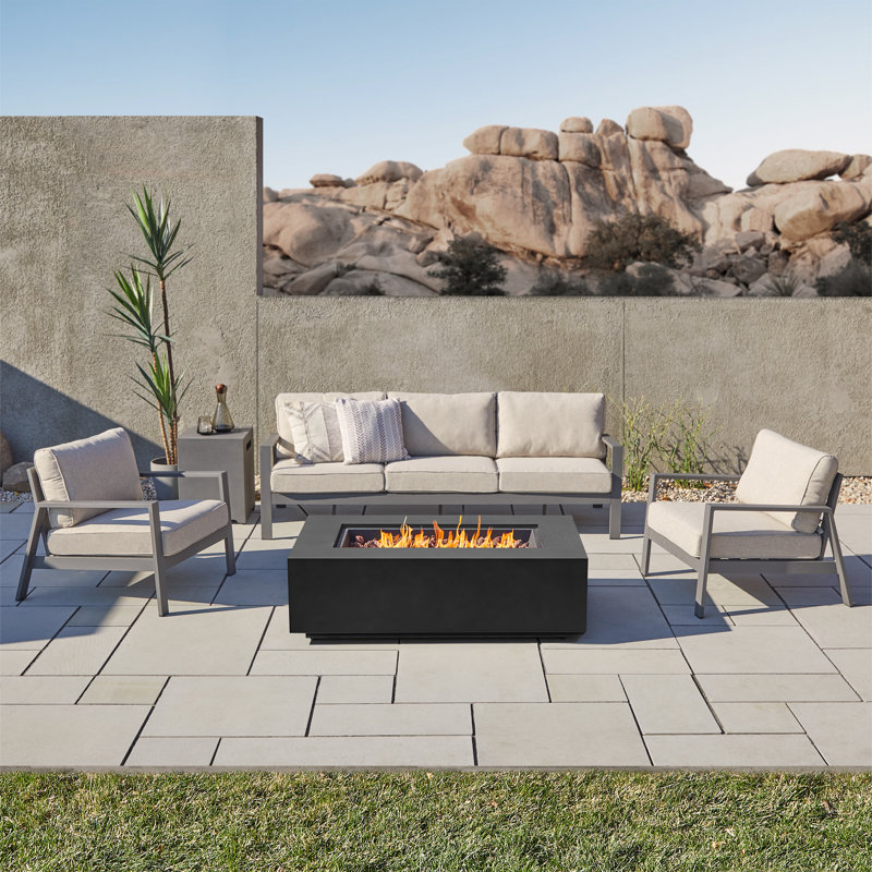AEGEAN Propane / Natural Gas Outdoor Fire Pit Table, 15" H x 50" W x 32" D, Black