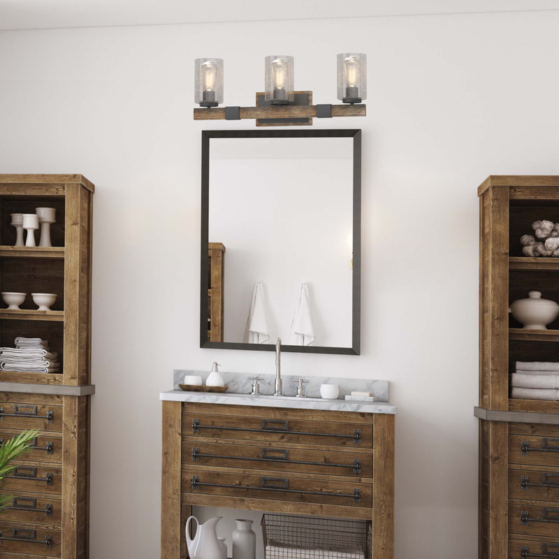 Black Walnut 3-Light Dimmable Vanity Light with Seedy Glass
