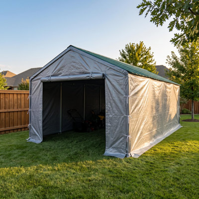 20x40 FT Replacement Carport Cover with Front Door Curtain, 180 g/m² Heavy Duty Waterproof PE Tarp Enclosure Panel for 20 FT Metal Carport, UV Resistant Tear-Resistant Side Wall Cover with Grommetsr with Grommets
