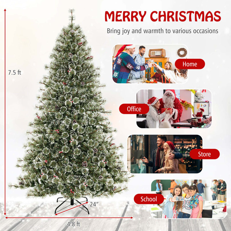 Arbre de Noël artificiel avec connecteur d'alimentation rapide 360 ° 1086 aiguilles de pin, 7.5'