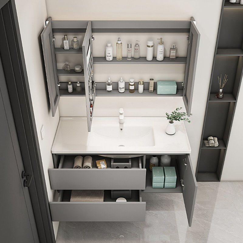 Armoire de salle de bain simple et moderne grise
