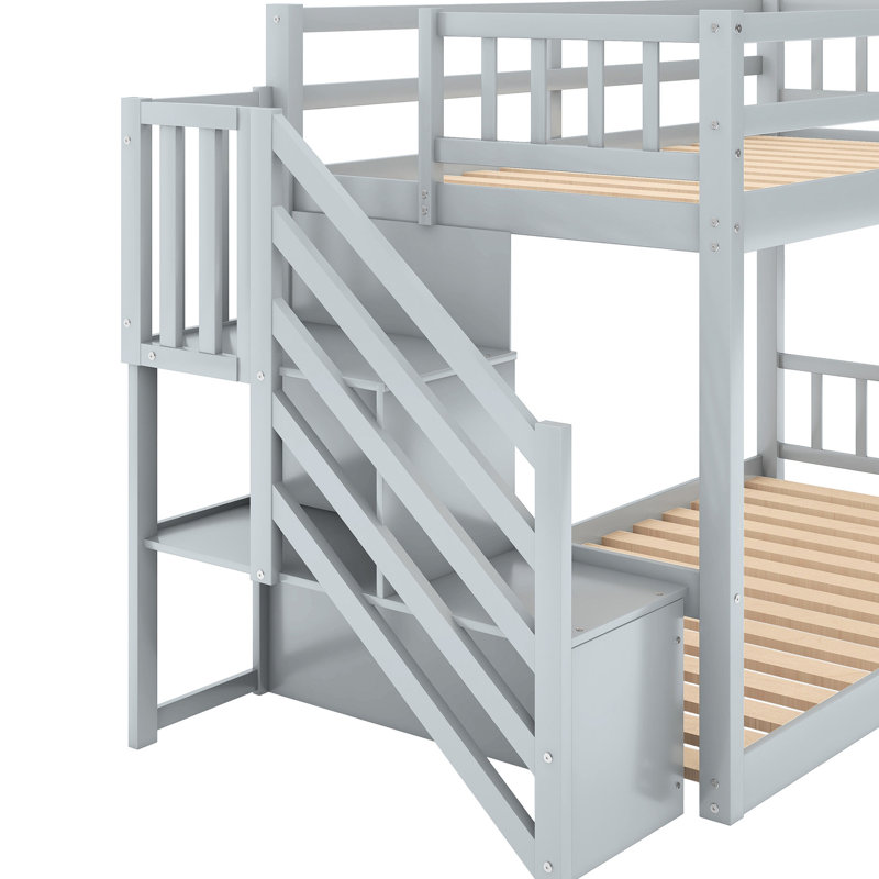 Lit simple superposé au-dessus d'un plancher gris avec rangement - Fonction pratique et confortable, Gris