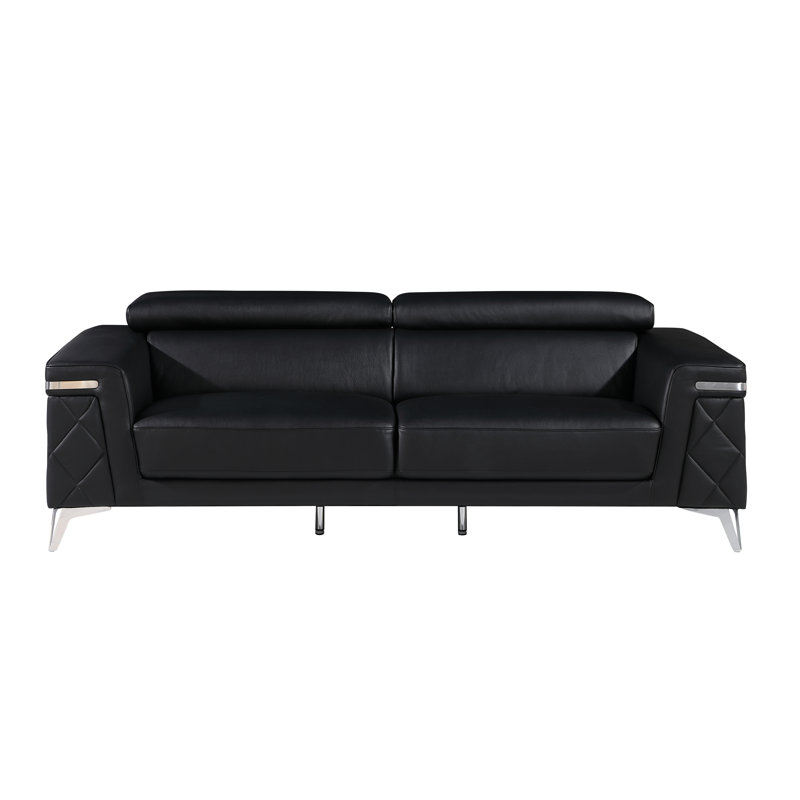 Bastow 89'' Top Grain Genuine Leather Flared Arm Sofa, Black Genuine Leather