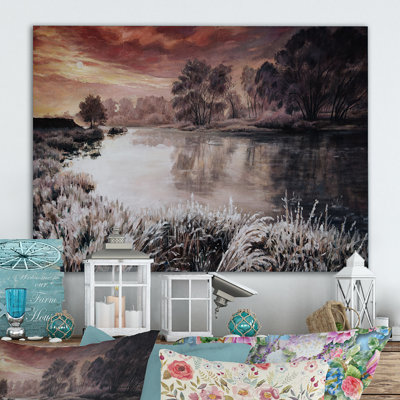 Winter River Landscape - reproduction de cadre flottant sur toile