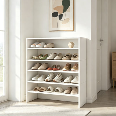 6-Tier Stackable Shoe Rack for Closet, Space Saving Wooden Corner Shoe Storage Shelf for 18 Pairs, 3-in-1 Adjustable Shoe Organizer for Front Door Ent