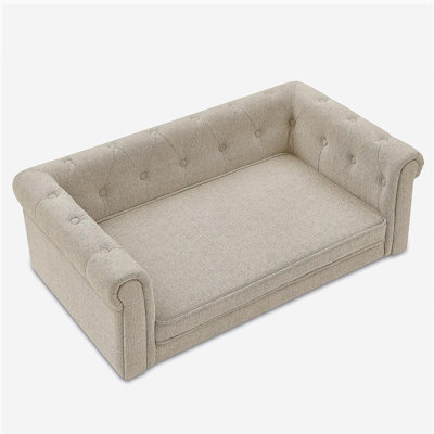 Élégant lit pour animaux de compagnie rectangulaire pour petits et moyens chiens, canapé-lit surélevé durable, canapé confortable pour chien, canapé moderne et élégant pour chiens de petite et moyenne taille, beige