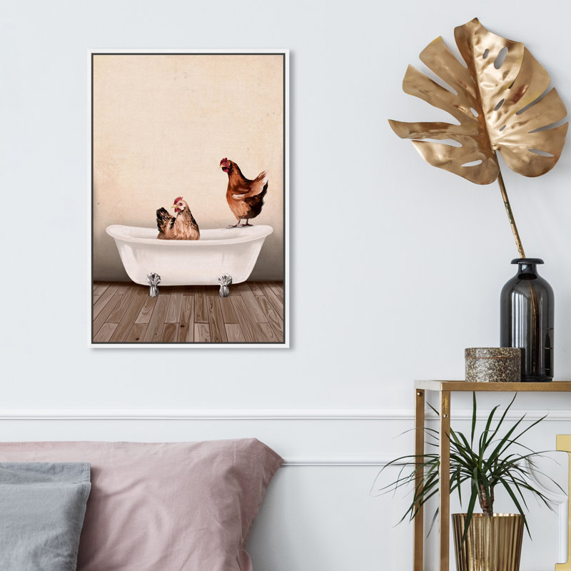 «Animals Rustic Chicken Bathroom III Rooster», reproduction d'art graphique, H 30 po x l 20 po x P 1,5 po, Cadre blanc