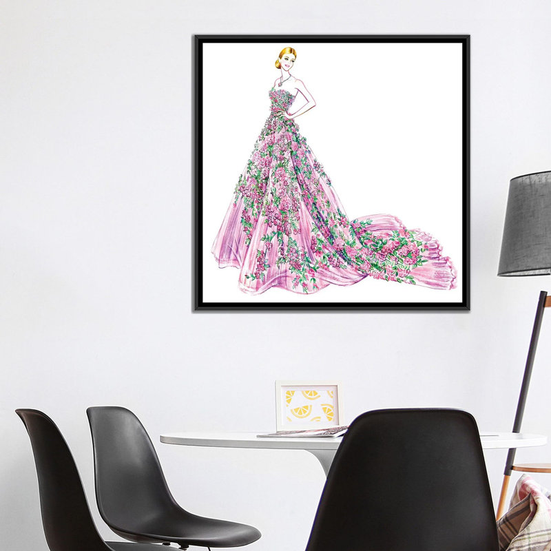 «Pink Floral», impression sur toile, H 18 po x l 18 po x P 1,5 po, Toile avec cadre noir, Pas de tapis