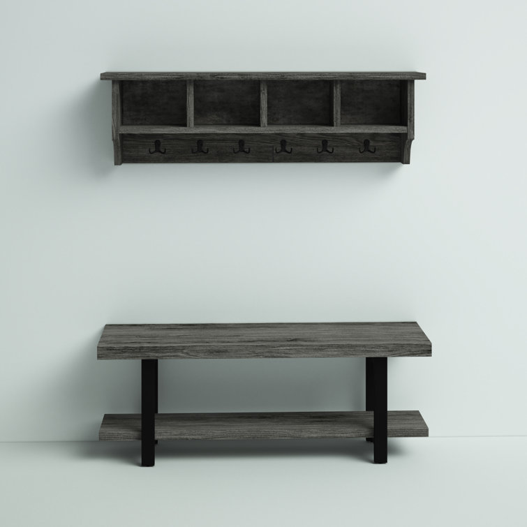 Alaterre Pomona 48H 5-Shelf Metal and Solid Wood Bath Wall Shelf, Natural