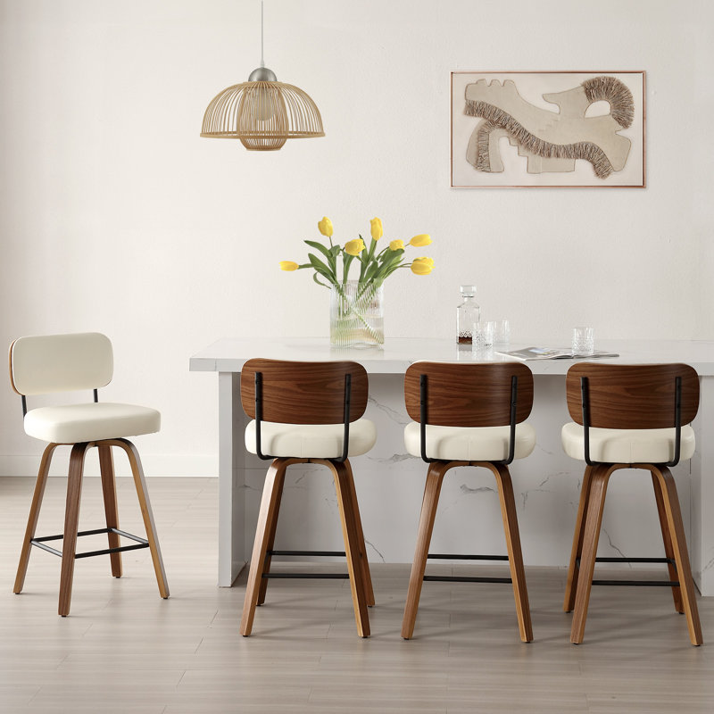 Loranza Swivel Upholstered Counter & Bar Stool, Brown, Counter Stool (26" Seat Height), White