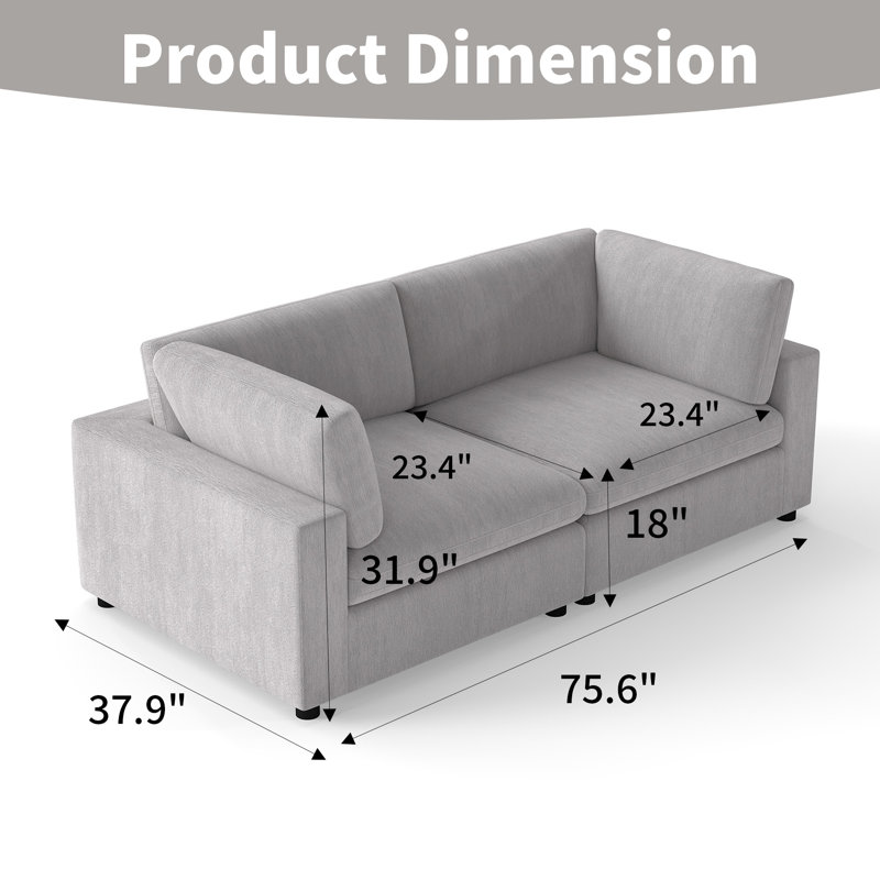 2-Seater Sofa, Modern Minimalist Loveseat Couch, Light Gray