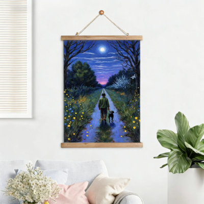 Clair de lune au clair de lune, art mural à volutes suspendues, cintre en bois intégré, l 16 x L 24