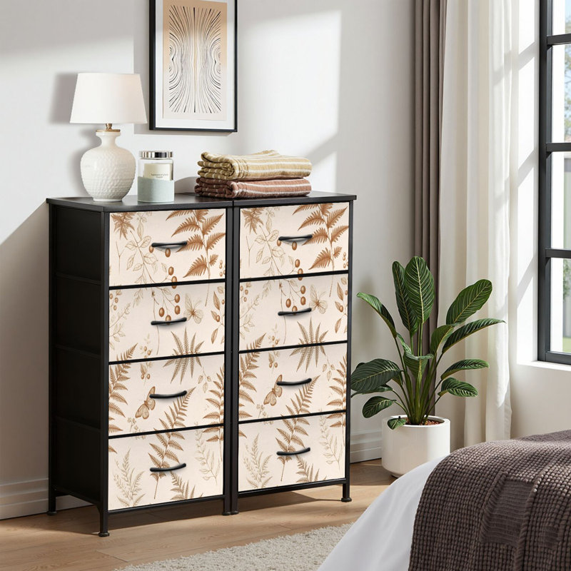 4 Drawer Dresser for Bedroom, Narrow Chest of Drawers, Wooden Top and Study Iron Frame 18"x37.5"-(WxH)