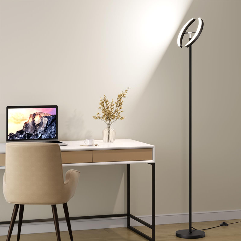 Lampe sur pied moderne avec 2 lumières rotatives - Lampe sur pied à DEL 28 W avec télécommande, lampe d'angle réglable en continu de 74 po pour le salon, la chambre à coucher et le bureau