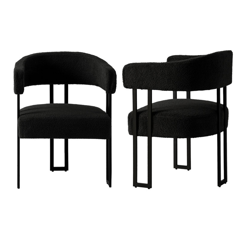 Haskett Upholstered Dining Armchair with metal legs, Black