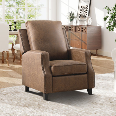 31.1''  Wide Classic and Overstuffed Soft Faux Leather Push Back Recliner with Nailhead Trims