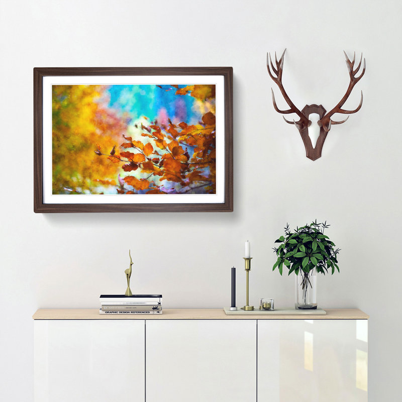 Autumn Leaves Abstract - Picture Frame Painting Print, Walnut, 62cm H x 87cm W x 2cm D