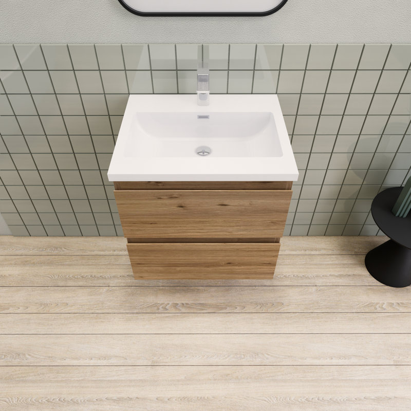 Meuble-lavabo flottant moderne simple Alcester Ivy Bronx, Chêne naturel