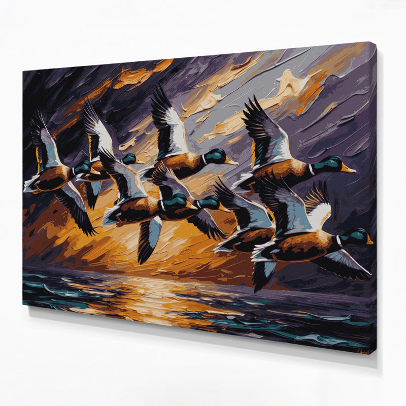 «Birds Mallard», art mural sur toile mauve, H 12 po x l 18 po