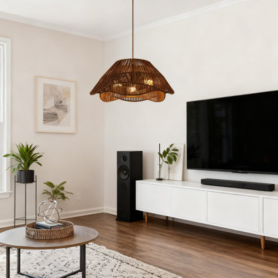 Luminaire suspendu en rotin avec abat-jour en osier tissé à la main, lustre Boho à 3 lumières avec cordon de suspension réglable, plafonnier encastré rustique pour salle à manger, îlot de cuisine, salon