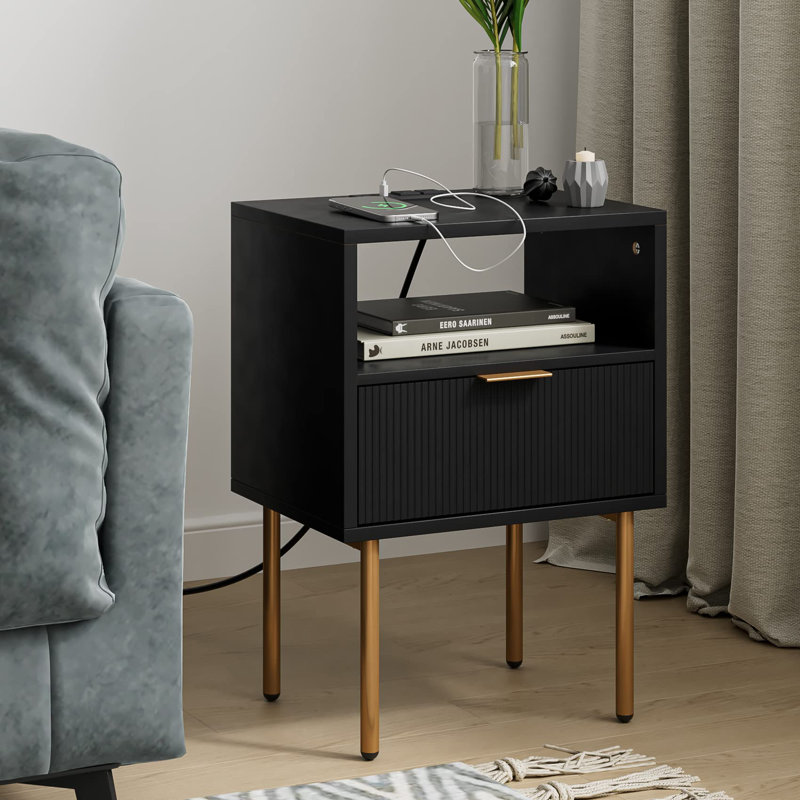 Table de chevet avec station de charge, Noir
