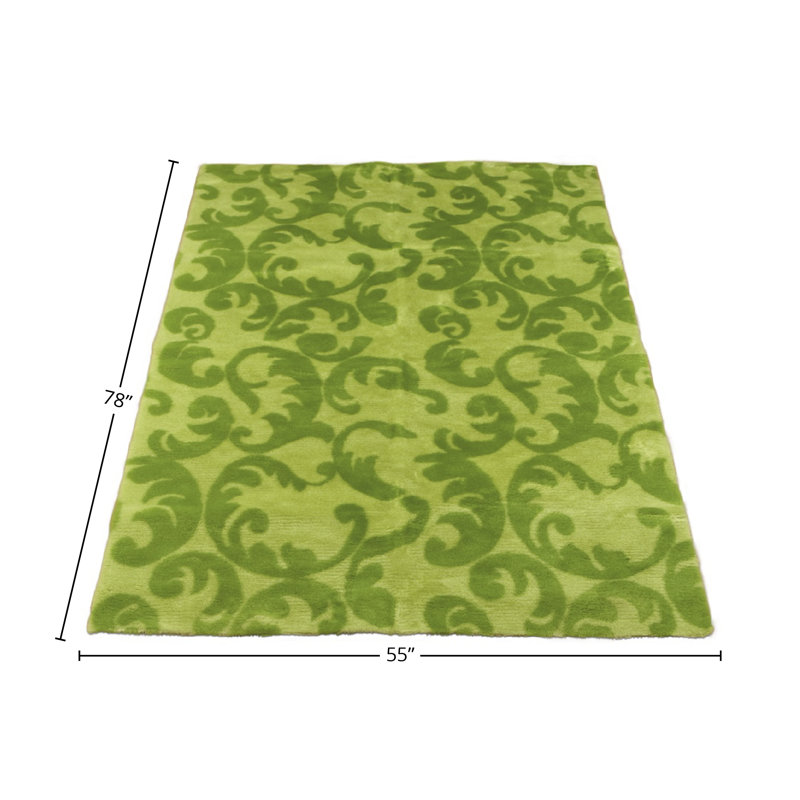 Contemporary Rectangle Kiwi/Lime Washable Area Rug, 4'7" x 6'7"