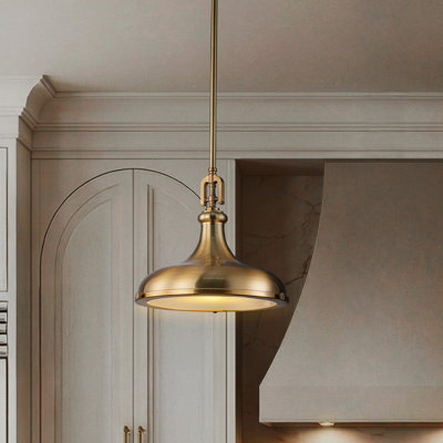 14'' Transitional 1-light Satin Brass Pendant Light With Frosted Glass Shade For Kitchen Island Or Dining Room