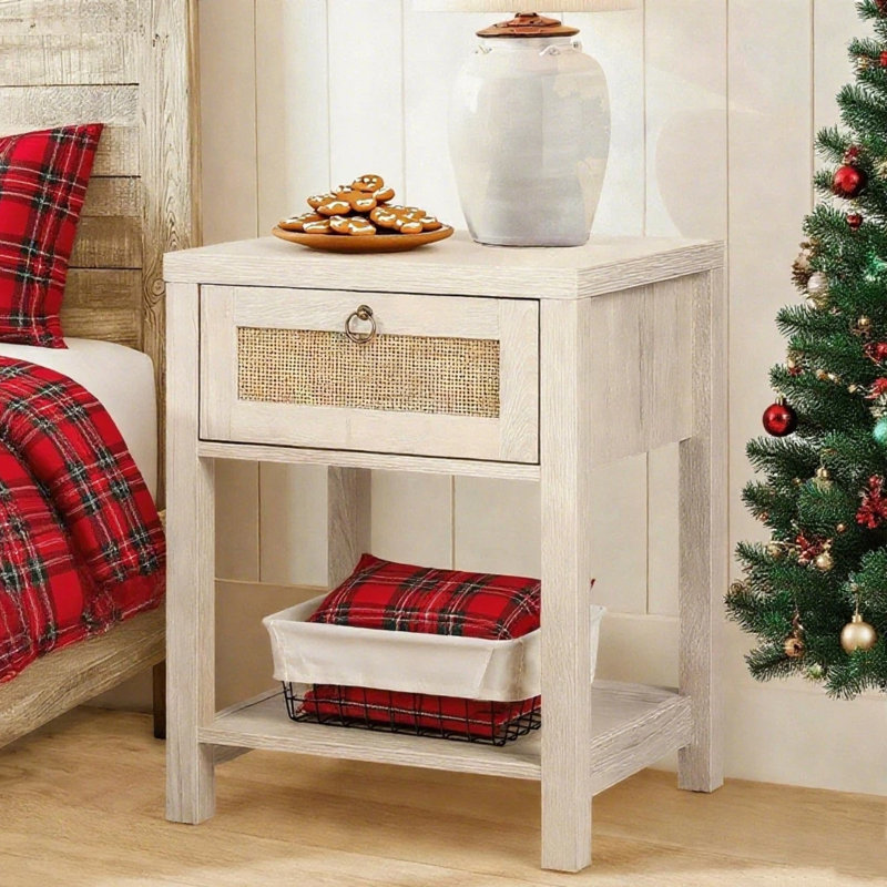 Bhairavi 23.6'' Tall  White Wicker Nightstands (Set of 2)