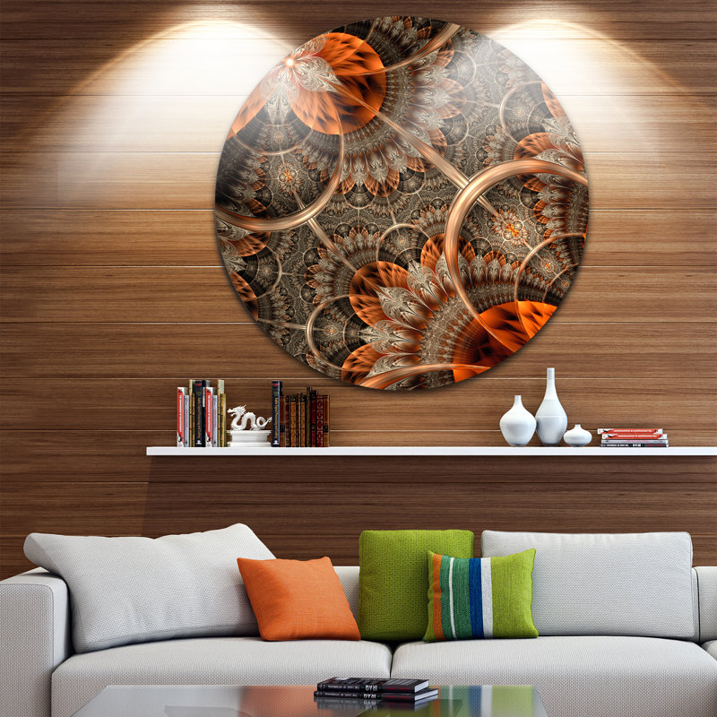 Orange brun, fleur fractale, impression sur métal, H 36 po x l 36 po x P 1 po