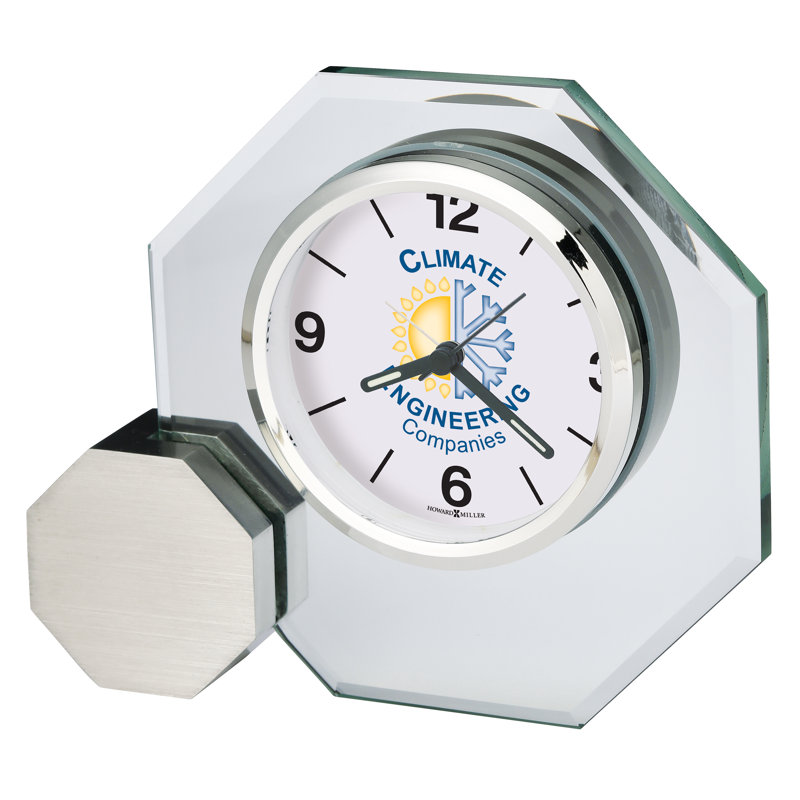 Modern & Contemporary Roman Numeral Crystal Quartz Movement / Crystal Alarm Tabletop Clock, Brushed Silver/Clear