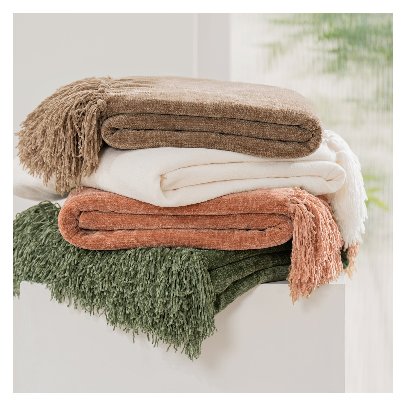 Soft Chenille Throw Blanket, 60" L x 50" W, Olive Green