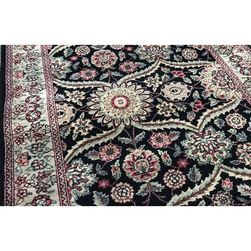 Chemin de table rose, noir et ivoire noué à la main de haute qualité