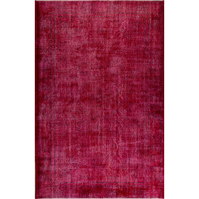 5.8x9 Ft Contemporary Handmade Turkish Rug Over-dyed in Red Color