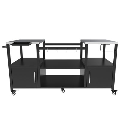 Chariot de gril pour gros œufs et jr, fabrication en métal, 2 grandes boîtes de rangement, espace ouvert, 6 avec freins, tringle, support à épices, porte-serviettes en papier, installation rapide, œuf de table d'extérieur de 30,31 po de hauteur,