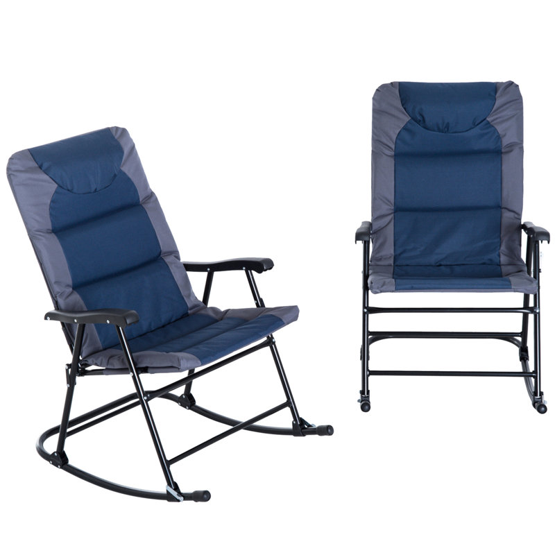 Chaise berçante d'extérieur 2 pièces, meubles de patio pliants en bleu marine, pour porche, camping, balcon, avec plateforme, siège