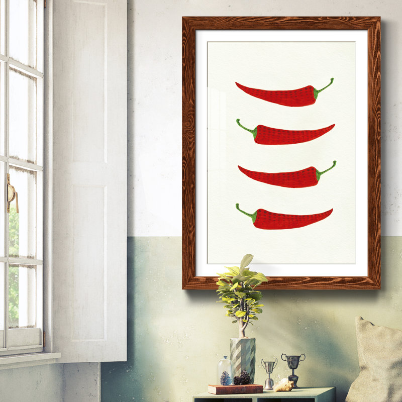 Hot Peppers - Reproduction d'art sur papier encadrée, H 31,5 po x l 23,5 po x P 1,5 po, Papier avec cadre érable